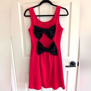 Red A-line Dress With Black Bow Detail, Women's Size Small